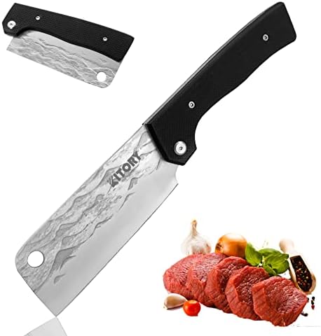 Kitory Folding Cleaver, Pocket Folding Chef Knife with Forged HC Steel Blade, Folding kitchen knife with G10 Handle Camping BBQ trip Outdoor Portable kitchen knife.