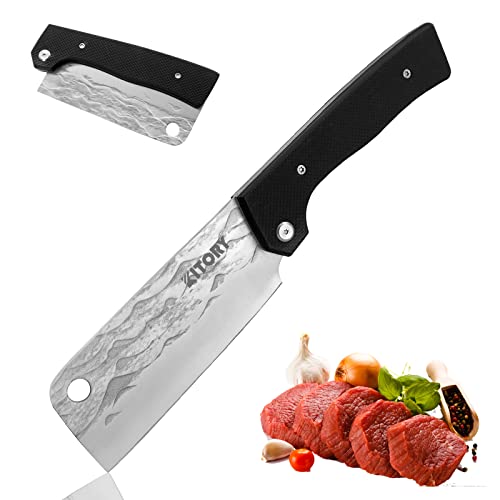 Kitory Folding Cleaver, Pocket Folding Chef Knife With Forged Hc Steel Blade, Folding Kitchen Knife With G10 Handle Camping Bbq Trip Outdoor Portable Kitchen Knife. #TOP11