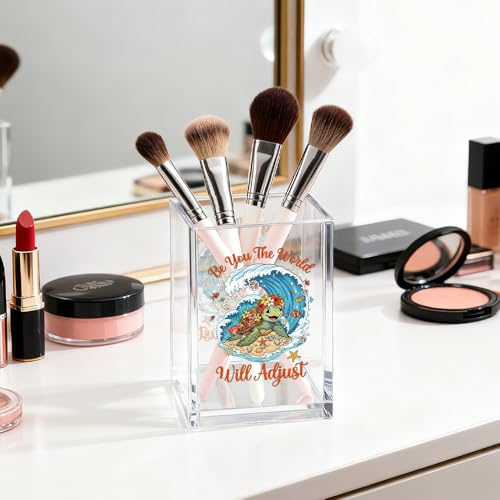 Image of Funny Sea Turtle Pen Holder for Desk, Ocean Theme Desk Accessories | Be You The World Will Adjust Pencil Holder for Desk, Sea Turtle Pencil Holder Bathroom Desk Accessories, Beach Pen Organizer