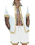 OYOZONE Mens Luxury Outfit Set Shirts and Shorts 2 Piece Print Set Button Down Suit