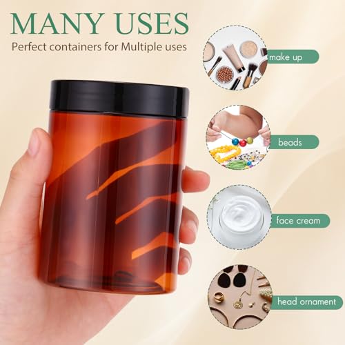 Image of Patelai 4 Pcs Plastic Jars Wide Mouth with Lids,10 Ounce,Amber