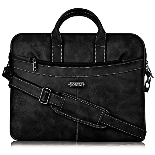 Image of LOREM Unisex Mat Black Textured Artificial Leather Laptop Bag BG36
