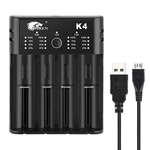 IMREN 18650 Battery Charger,Fast Charge Rechargeable for 3.7V Lithium Rechargeable Battery 14500 14650 17500 18350 18650 18700 20700 21700 22650 26650,1.2V Ni-MH/Ni-Cd AA AAA C Battery(4 Bay)