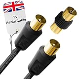 Cable Mountain 5m TV Aerial Cable - Coaxial RF Extension Lead (Male to Male) with Gold Plated Connectors | Coax Cord for BT TV, Humax, 4K HD Television & Set Top Box (Black)