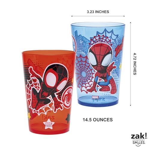 Image of Zak Designs Marvel Spider-Man Nesting Tumbler Set for At Home, 14.5oz Non-BPA Plastic Cups, 4-Pack (Spidey and His Amazing Friends)