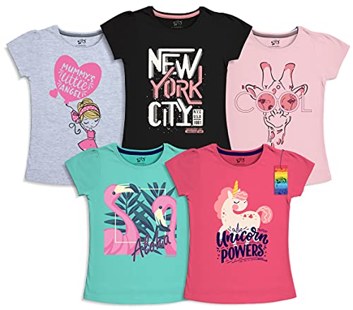 Image of X2O Girls Half sleeeves Cotton Tshirt with Cute Prints and Colorfull (Pink) (Pack of 5)
