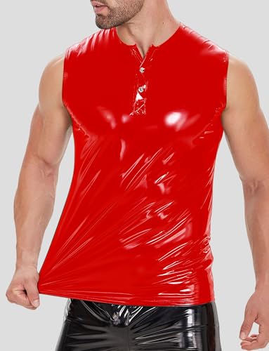 Image of Panegy Men's Liquid Shiny Leather Shirt Jacket Slim Fit Wetlook Party Nightout Club 70s /80s Disco Blouse Tshirt