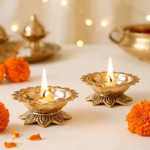 Best Janmashtami Decorations from Amazon India 69 Behoma 100% Pure Brass Handcrafted Padma Diya Set of 2 for Puja