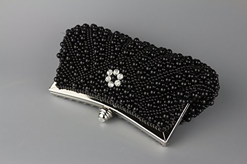 Kingluck Satin with Pearl and Diamond Wedding/Special Occasion Evening Handbags/Clutch (black)