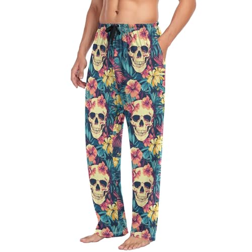 ALAZA Tropical Flowers Skull Men’s Pajama Pants Soft Long Sleep Pants Lounge Pajama Bottoms with Pockets4