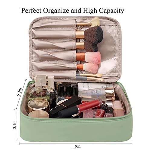 Ausekaly Makeup Bag Cosmetic Bag For Women Travel Make Up Bag For Girl 2 Pcs Cute Large Makeup Bag With Brush Bag + 2 Pcs Small Cosmetic Bags Green #TOP1