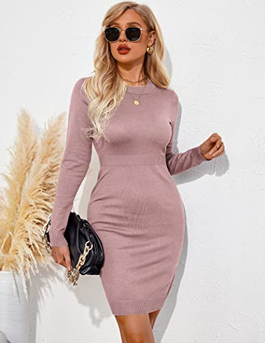 Image of Beyove Women's Colorblock Striped Long Sleeve Cotton Knit Sweater Bodycon Dress XS-XXL