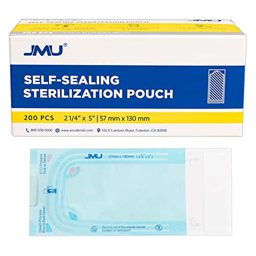 JMU 2-1/4"X5" Self Sealing Sterilization Pouches,Pack of 200,Autoclave Sterilizer Peel Bags Dual Indicator for Dental Medical Instrument Cleaning Tools