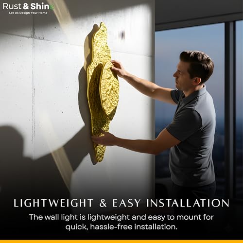 Image of Rust & Shine Modern Brass Wall Light for Home Decoration Decorative Wall Lamp for Living Room Bedroom & Hall Wall Mounted Light Bedside Wall Light Fancy Indoor Lighting Fixture