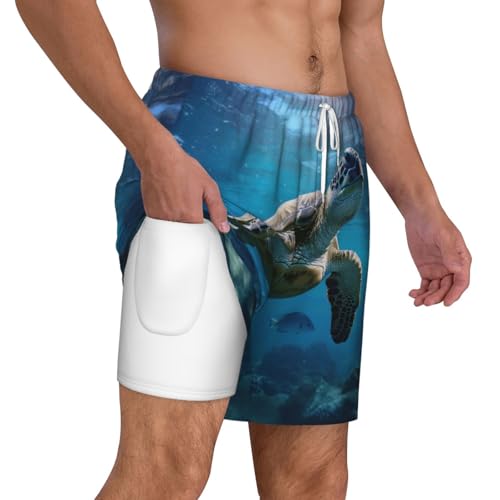 Submarine Turtle Under The Sea Men's Soft Double Swim Shorts, Lounge Swiming Shorts Pants Breathable Summer3
