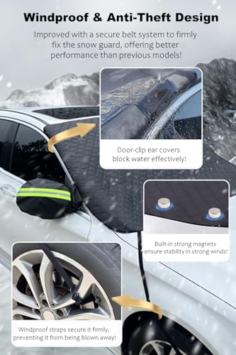Image of Persevere Windshield Snow Cover with Magnetic, Car Windshield Cover with Earmuffs & Hooks, 9 Strong Magnets, 5-Layers Thickened Universal Waterproof Windproof All-Season (71''Lx54.7''W)