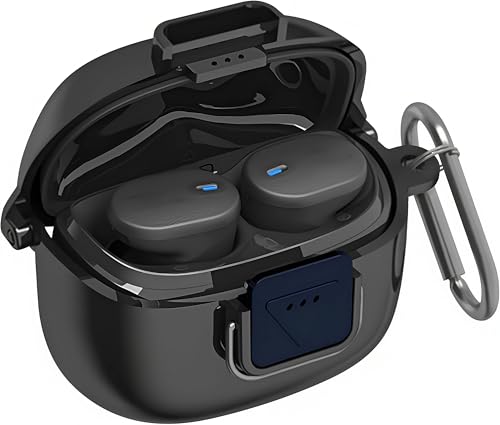 Geiomoo Case for JBL Tune Buds 2, Soft Flexible Scratch Resistant Protective Cover with Carabiner (Black)