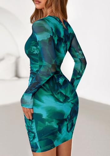 Image of PRETTYGARDEN Women Long Sleeve Mini Dress Spring 2026 Tie Dye Print Bodycon Cocktail Party Club Outfits Homecoming Dresses