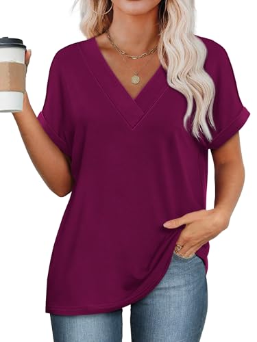 Image of WIHOLL Womens Summer Tops Short Dolman Sleeve Shirts 2026 Fashion V Neck Outfits Clothes