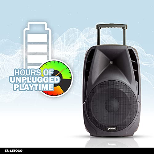 Gemini Sound Es-15Togo Wireless Portable Bluetooth Streaming Professional Dj Pa System Trolley Active 800 Watts Speaker With Dual Mic Jacks Sd Card And Usb Port With 2 Wireless Mic Bundle #TOP6