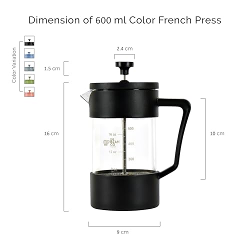 Image of THE BEAN CO French Press Coffee Maker 600 ml | Heat Resistant Borosilicate Glass | 4 Level Filteration (Pink)