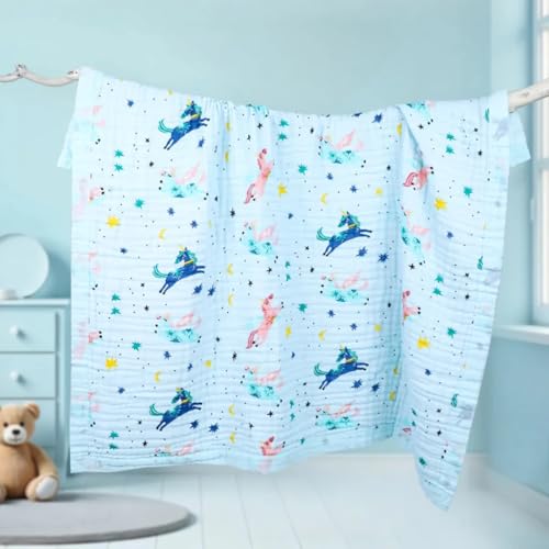 Image of SMILE BABY 100% Organic Cotton 6-Layer Muslin Baby Blanket (100x110 cm) is Super Soft, Breathable, and Gentle on Baby's Skin. Perfect for Comfort, Warmth, and Everyday use. Includes 1 Blanket