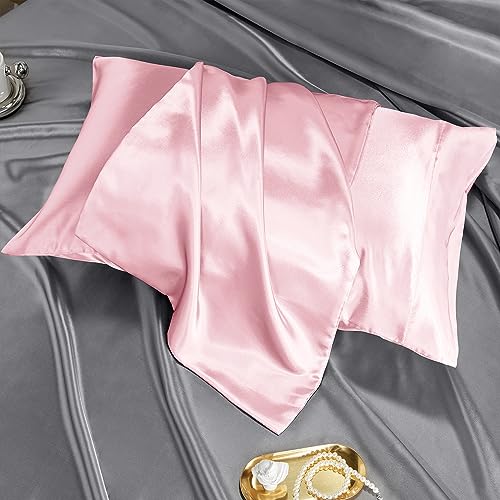 image for CozyLux Silk Satin Pillowcase for Hair and Skin Queen Set of 2 Soft Pi