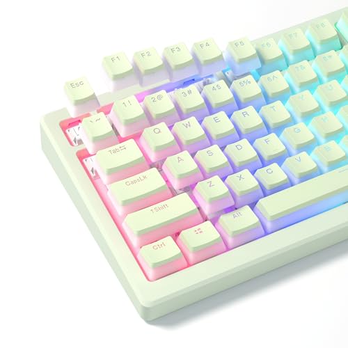 Womier メカニカル Keybaord キーキャップ プリン、PBTグリーンキーキャップ、シャインスルーキーキャップ キュート OEMプロファイル 60 65 75 100% 130キー MXステムスイッチ キーボードキャップ - 抹茶グリーンの商品画像（Amazon）