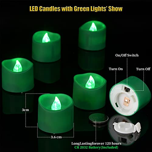 Pchero 12Pcs Green Led Tea Lights With Timer, Flickering Flameless Tealights Battery Operated Long Lasting Fake Candles For Wedding, Party, Christmas, Halloween And Festival Celebration #TOP7