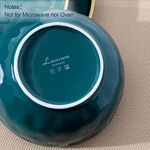 Dish Set For 8, Stoneware Dinnerware Set 32 Pcs, Handmade Plates And Bowls Sets With Mugs, Lovecasa, Dinner Sets, Blackish Green And Golden Rim, Series Sweet #TOP5