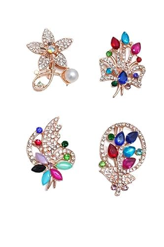 PE - Designer Saree Pins Set for Women – Rose Gold Crystal & Multicolor Stone Brooch Pins, Elegant Ethnic & Bridal Accessories - Pack of 4 - Random Model-image-45