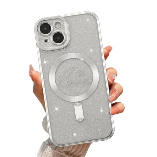Funda magnética para iPhone 14 antigolpes compatible con MagSafe carga inalámbrica suave plata
