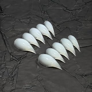 Press on Nails Medium Curved Stiletto Handmade Eagle Claw Unique Reusable Fake Nails Dragon Claw False Nails with Designs Cat Claw Glossy Glue on Nail Thick Acrylic Nail (Translucent White,M)