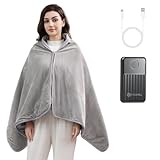 FREEHILL Heated Blanket Battery Operated, 9V Portable Cordless Heated Blanket Wearable Shawl, Gifts for Mom Women, Heating Throw with 4 Heating Area, 65x31.5 Inches (Gray1)
