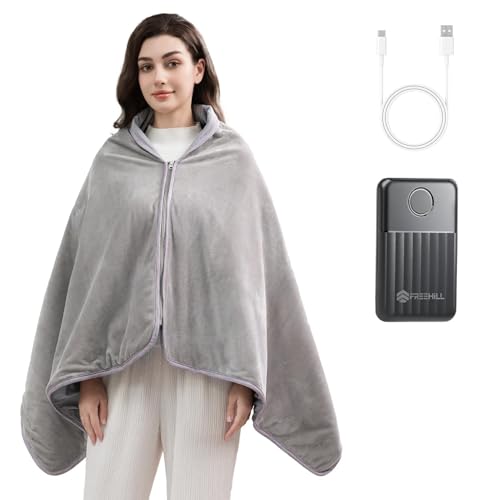 FREEHILL Heated Blanket 9V 10000mAH Cordless Wearable Shawl