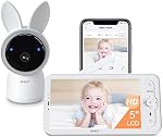 Moniteur pour bébé Arenti 2K, caméra de sécurité WiFi 6 avec écran sans fil amélioré de 5 pouces, vision nocturne super, berceuses, détection de pleurs et de mouvement, capteur de température et d'humidité, audio bidirectionnel