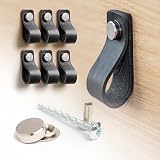LA CHUECA POLO Tirador Cajon Cuero Negro Vintage Minimalista Argentino (6PCS) Pomo Oscuro Piel Puerta Armario Ropero (Small, Black)