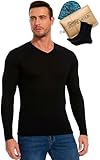 MERINNOVATION Merino Wool Base Layer Mens - 100% Merino Wool Shirts for Men Lite - Midweight Long Sleeve V Neck T-Shirt