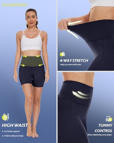 CAMPSNAIL Biker Shorts Women with Pockets - 3"/5"/8" High Waisted Workout Spandex Tummy Control Gym Running Yoga Shorts
