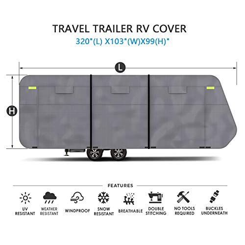 Cooltop Travel Trailer RV Cover 300D Fits 24'1''-26'ft RVs, Breathable Waterproof Anti-UV Ripstop RV Motorhome Camper Jayco Trailer Cover with Adhesive Patch & Storage Bag
