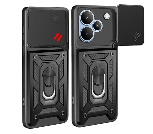 Image of Heavy Duty Back Case Cover for Realme P4 Pro 5G, Shockproof Realme P4 Pro Back Cover, Ring Case with Kickstand and Camera Protection Shutter - Black