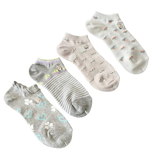 Ankle Socks for Women, Embroidered Bunny Pattern Women's Socks Low Cut Socks Cotton 4 Pairs
