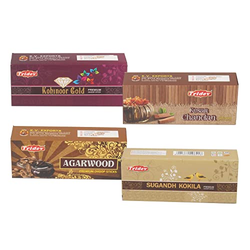 Image of Klassic Premium Bamboo Free Dhoop Sticks /Sugandh Kokila-Agarwood-Kesar Chandan-Kohinoor Gold Scented Dhoop Sticks for Meditation, Room and Mandir (Pack of 4)