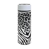  Poeticcity Bouteille d\'eau en acier inoxydable à double paroi en cuir véritable avec motif de peau de zèbre et de léopard - 481,9 g - Anti-fuite - Isolation sous vide