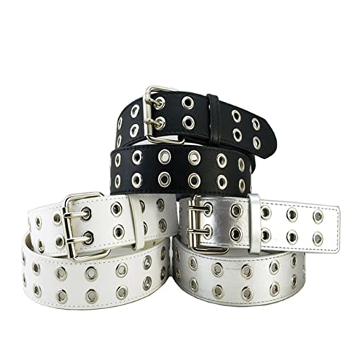 1Pc Punk Style Double Row Waist Belt Durable Artificial Fashion Belt for Men All Matching Design Choice Black4