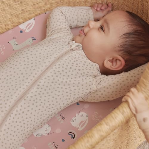 Stretch Fitted Bassinet Sheet Set BROLEX 2 Pack Cradle Sheets for Bassinet Pad/Mattress,Unisex Boys Girls,Ultra Soft,Elephant Rabbit