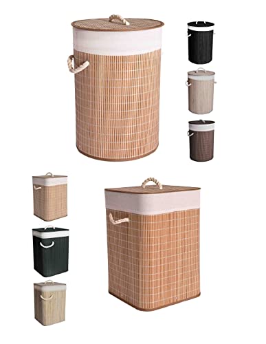 JARDIN202 - Cesto Ropa Sucia Bambú – Cesta de la Colada Plegable con Bolsa Extraíble y Asas - Cubo Ropa con tapa | Cuadrado (Roble)
