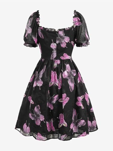 Image of ROSE GAL Women Plus Size Square Neck Milkmaid Dress Butterfly Ruffles Puff Sleeves Cottagecore Dress