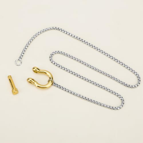 Carabiner Necklace, 18.7 in Two Tone Buckle Pendant Necklace Charm Silver Stainless Steel with Heavy Screw Anchor Shackle Foxtail Chain Jewelry for Women Men3