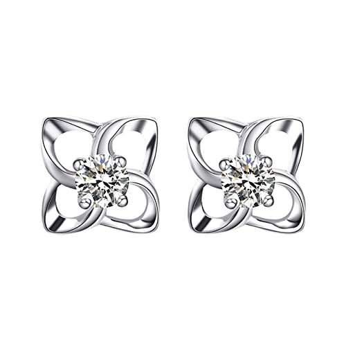 Boucles d'oreilles diamant fleur or blanc 18 carats pour femme : puces d'oreilles brillantes